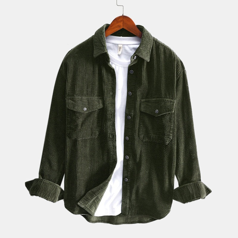 Chemise homme en velours côtelé à manches longues