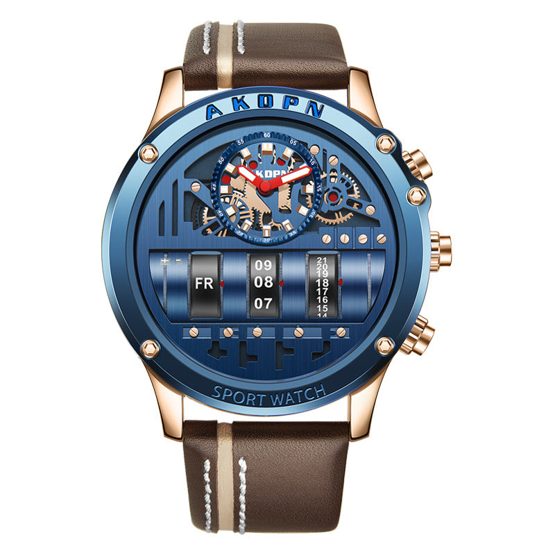 Montre homme cadran rond bracelet cuir noir