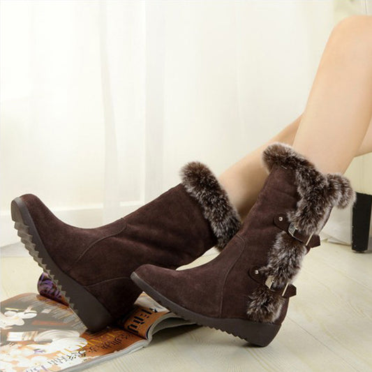 Bottes d'hiver femme mi-mollet marron clair à enfiler