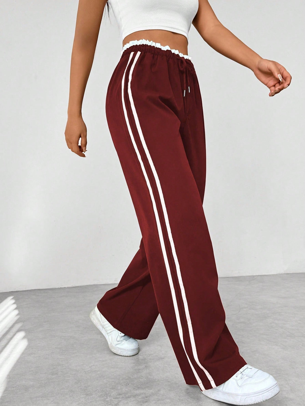 Pantalon wide leg streetwear femme - rouge