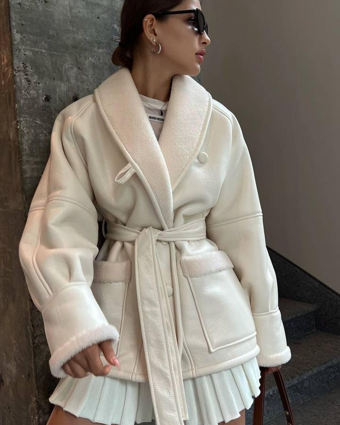 Manteau femme long en similicuir à poches