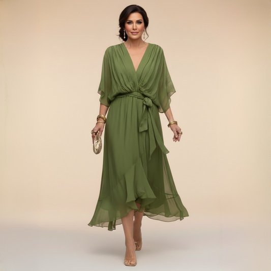 Robe femme col V fluide coupe romantique