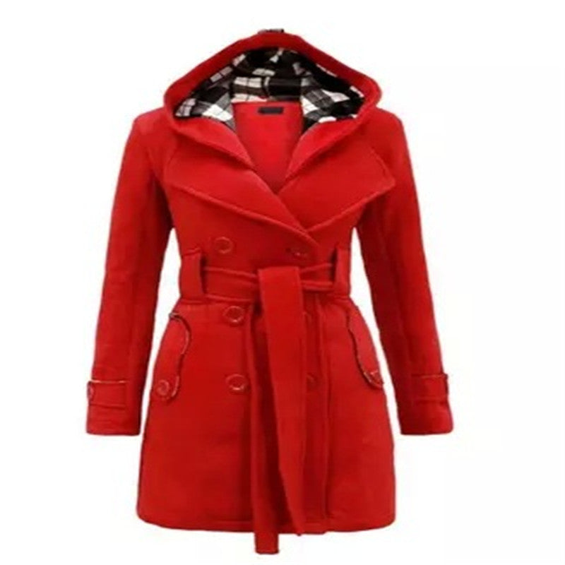 Manteau femme hiver boutonné à col large coupe ajustée