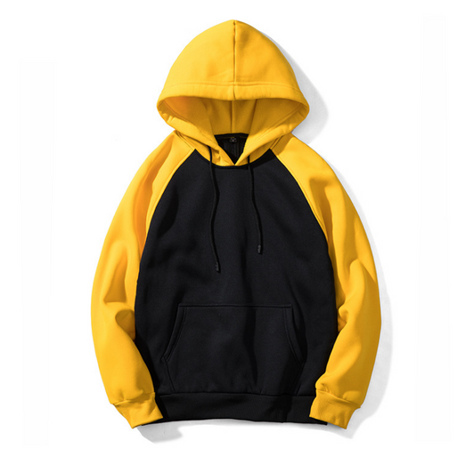 Sweat-shirt homme color block noir et jaune à manches raglan