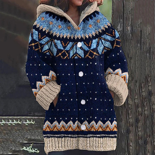 Cardigan à motifs nordiques pour femme - bleu