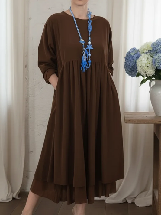 Robe midi femme à coupe fluide - café