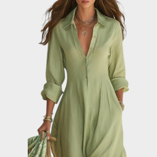 Robe longue femme boutonnée à manches longues, coupe fluide