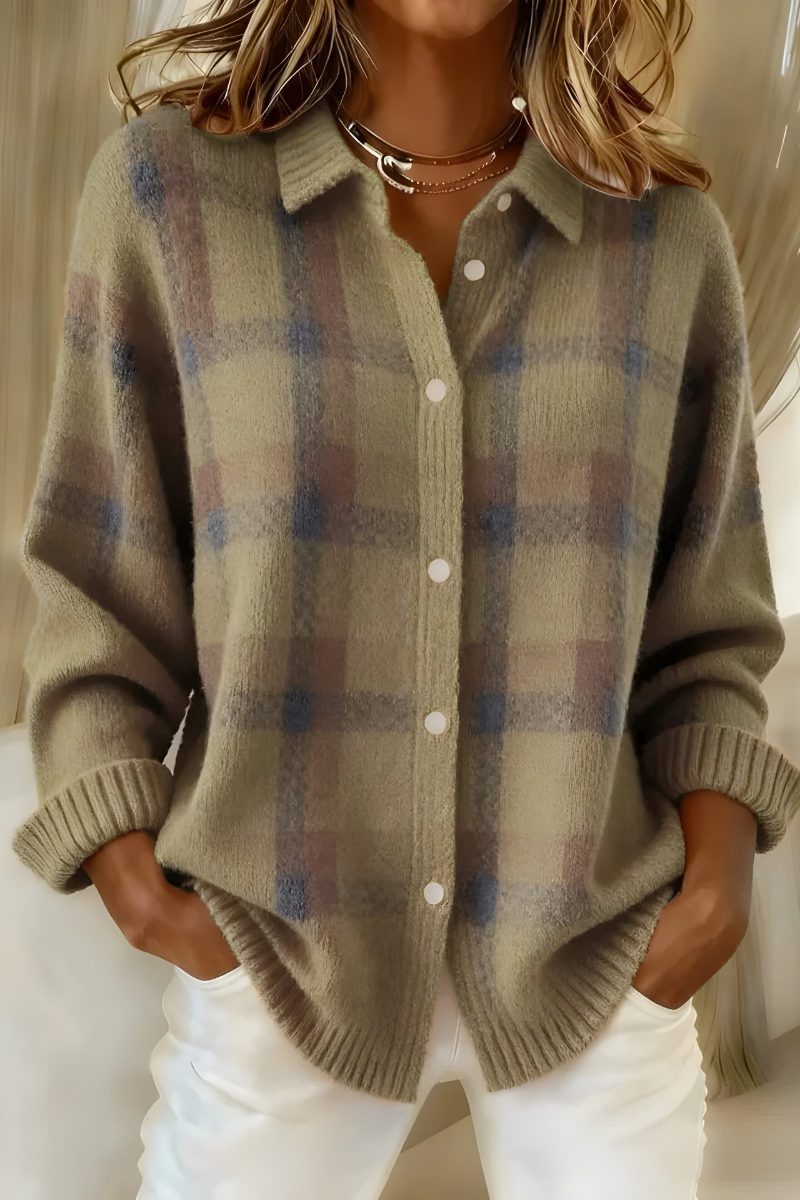 Cardigan femme oversize à carreaux et boutons