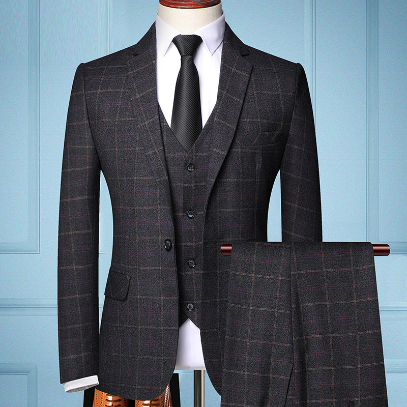 Costume 3 pièces homme veste gilet pantalon marine