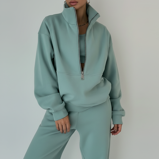 Tenue casual femme avec demi-zip - vert