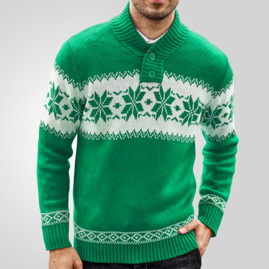 Pull homme jacquard vert à manches longues