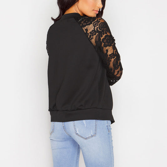 Veste bomber femme en dentelle noire et blanche