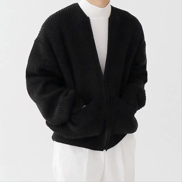 Cardigan zippé homme à col montant en maille