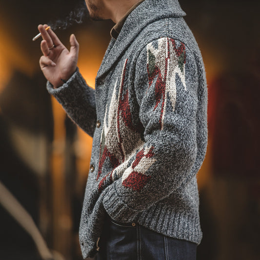 Cardigan homme gris foncé en maille col revers