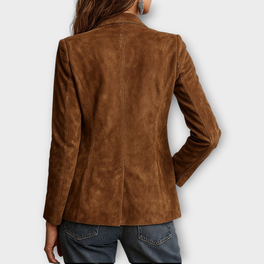 Blazer femme marron vintage boutonné à coupe structurée
