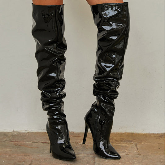 Bottes cuissardes femme à talon haut, vue de profil