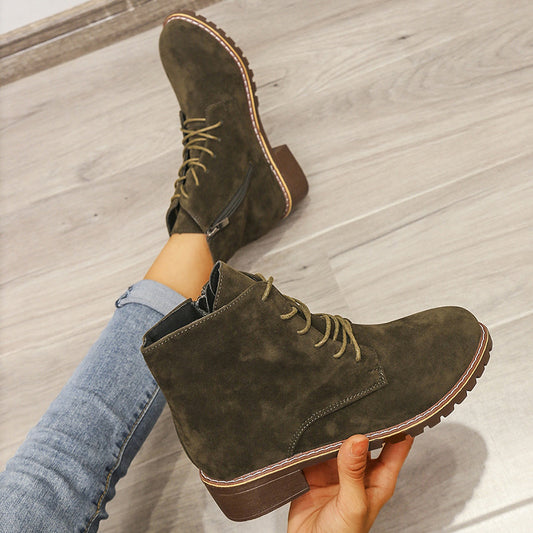 Bottines Martin femme à lacets bout rond talon épais