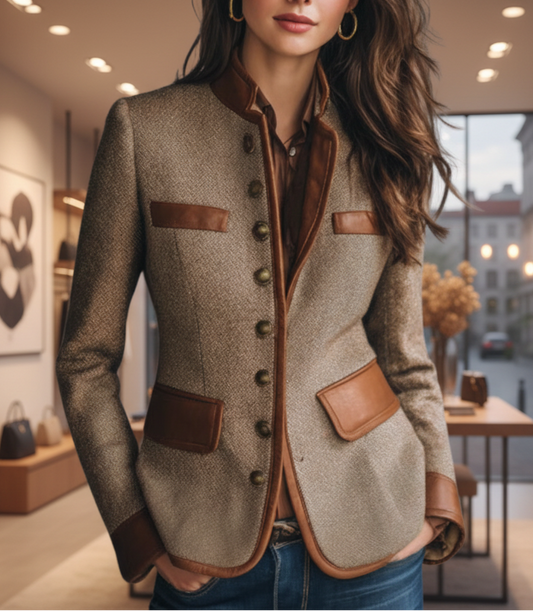 Veste femme texturée marron coupe ajustée vue de face
