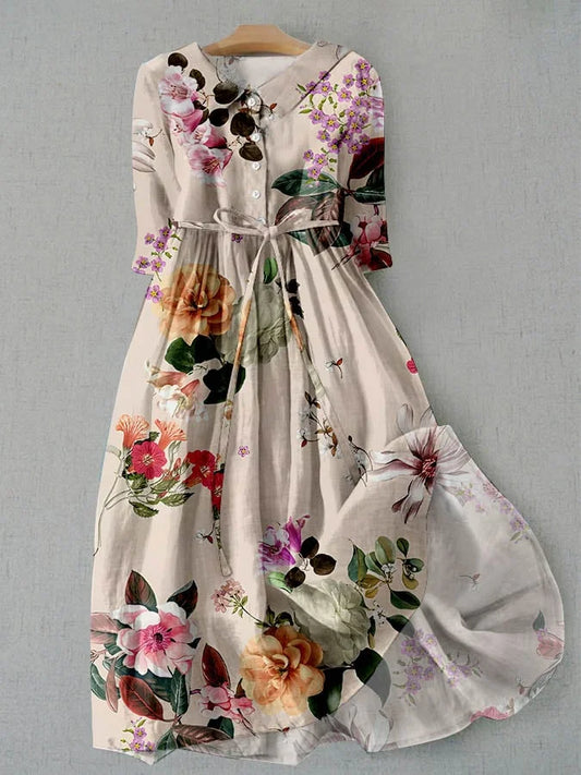 Robe longue imprimée fleurs sauvages en coton