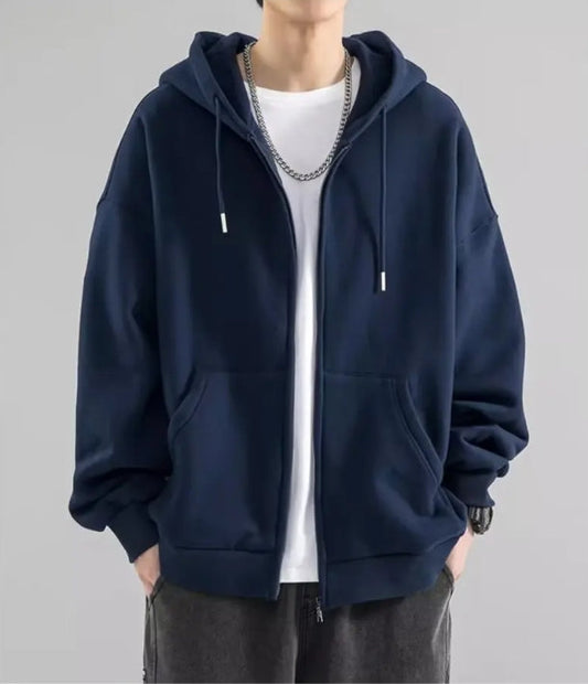 Hoodie zippé homme style urbain - bleu foncé