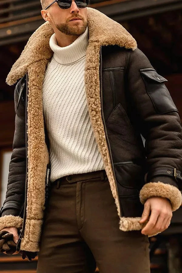 Blouson aviateur homme en sherpa - marron