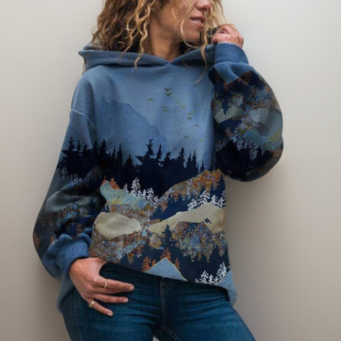 Pull à capuche motif montagne - 6
