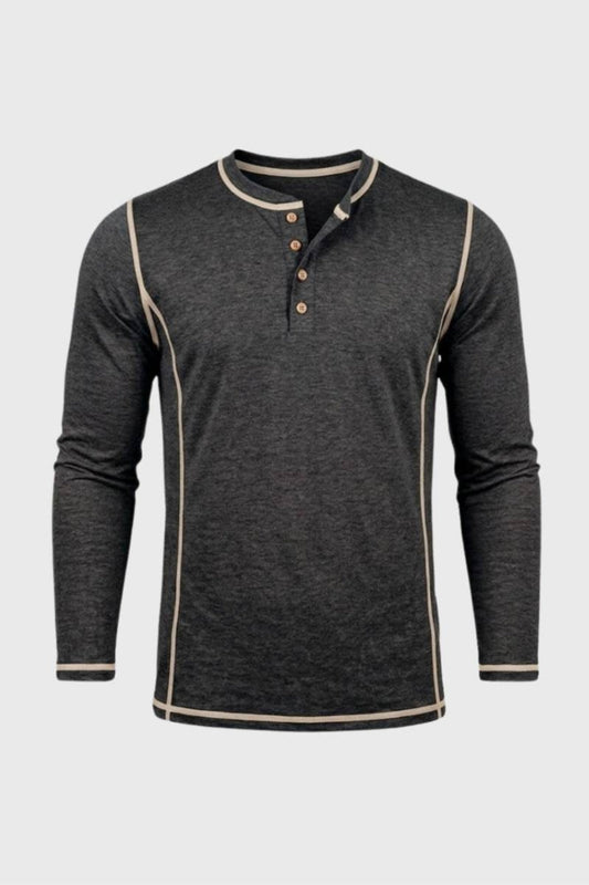 Chemise Henley à manches longues pour homme | Col montant boutonné | Chemise décontractée à superposer