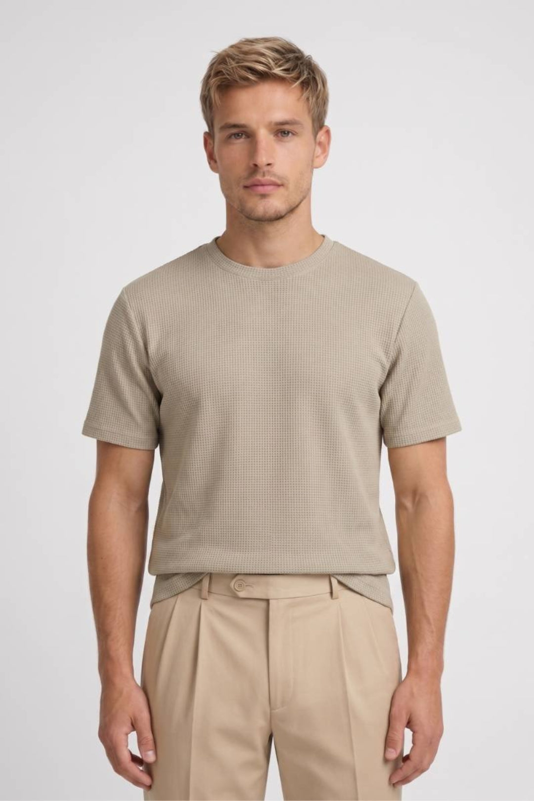 T-shirt en maille gaufrée pour homme | Col rond | T-shirt décontracté à la coupe ample