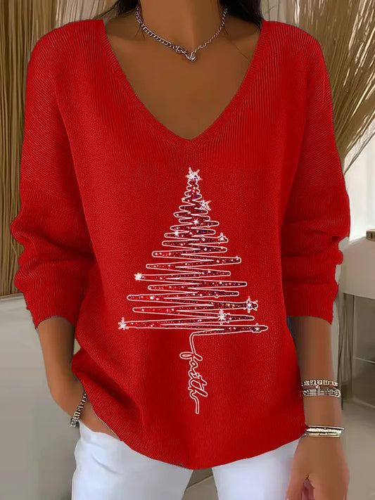 Pull de Noël col V femme à coupe détendue