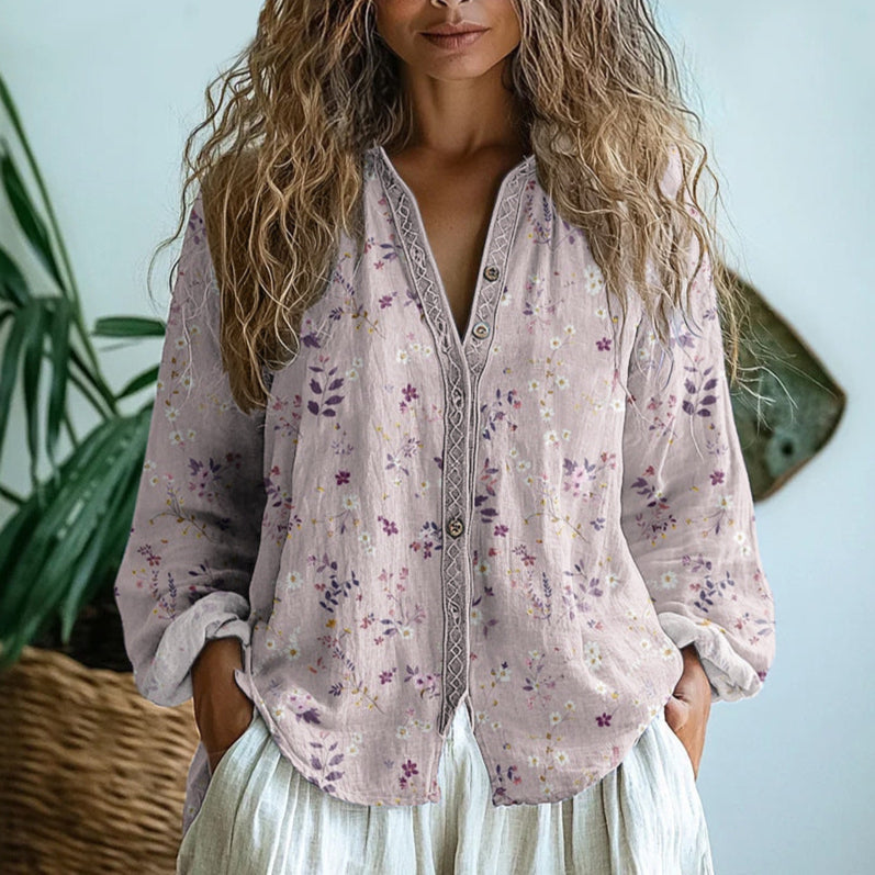 Tunique femme bohème à motif floral - rose