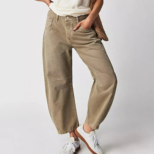 Jean baggy femme taille haute - beige