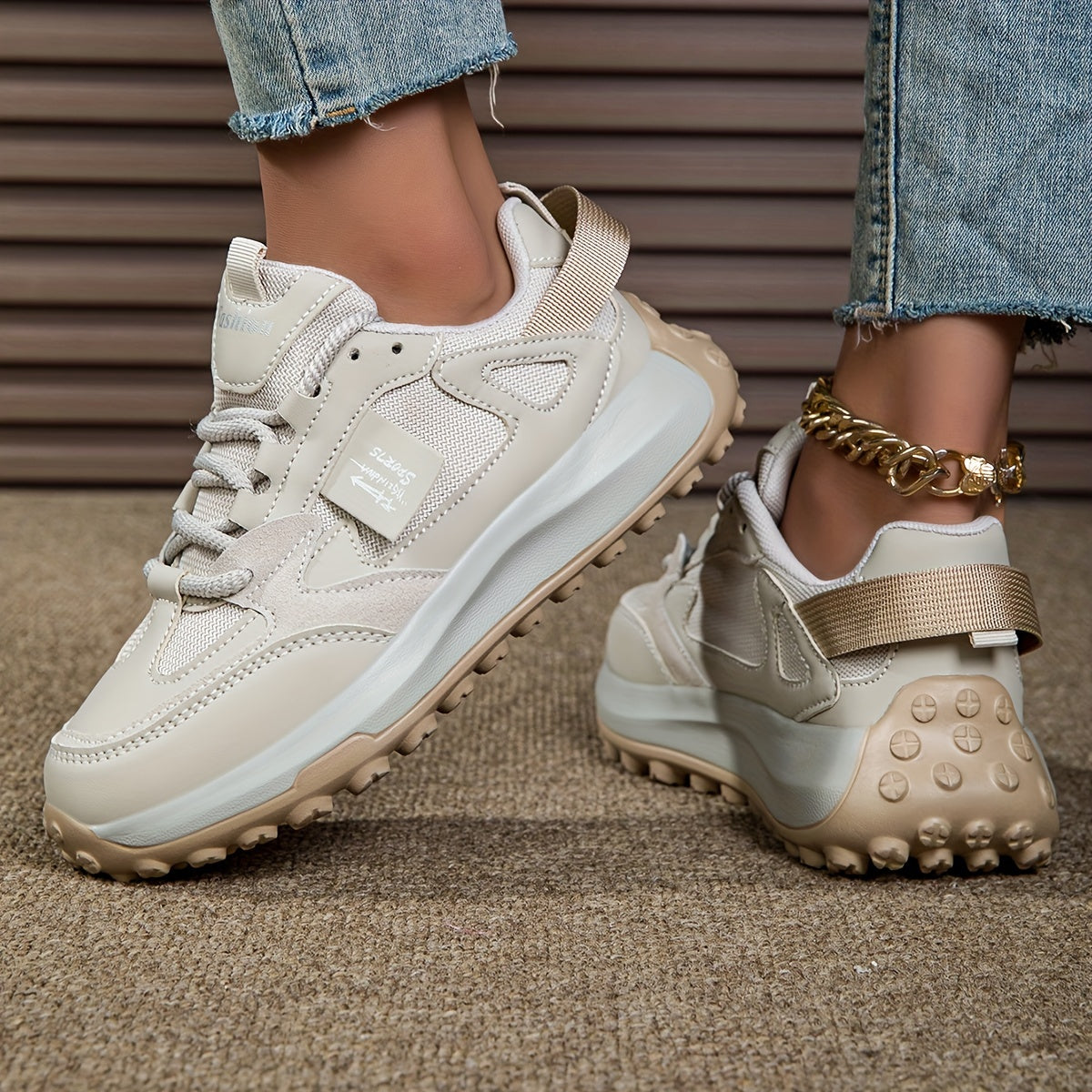 Sneakers à lacets pour femme - kaki