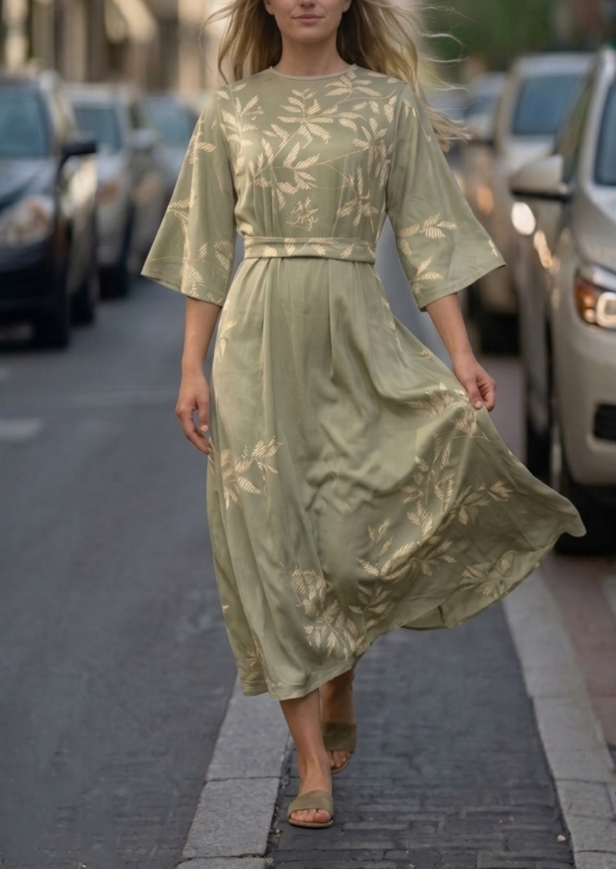 Robe florale femme à imprimé fleuri rose et vert