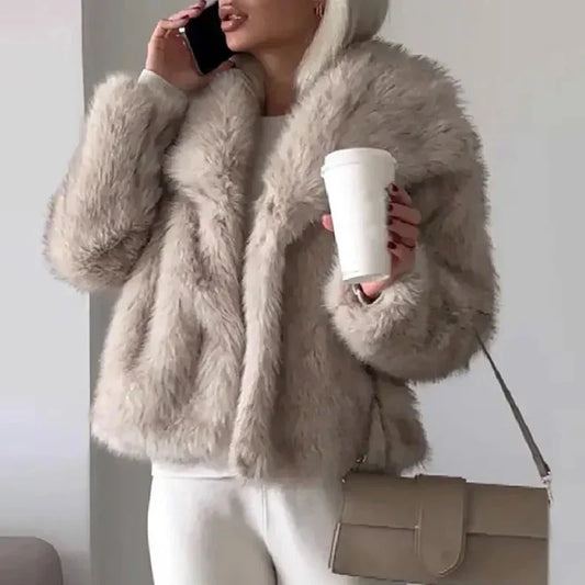 Veste en fausse fourrure pour femme - marron clair