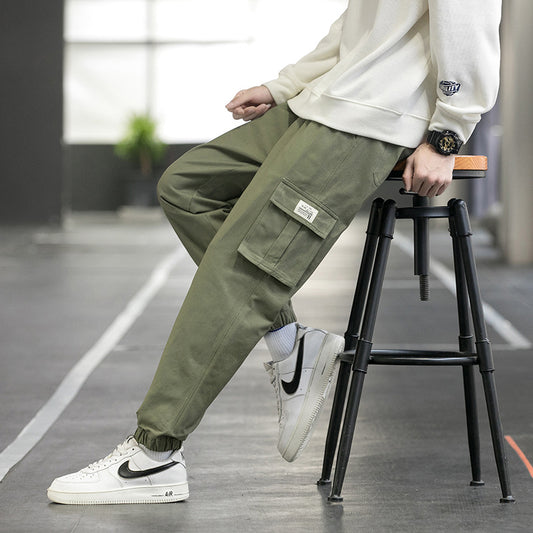 Pantalon cargo homme ample multi-poches en coton