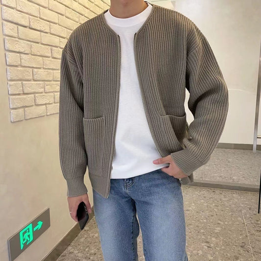 Cardigan zippé homme à col montant en maille