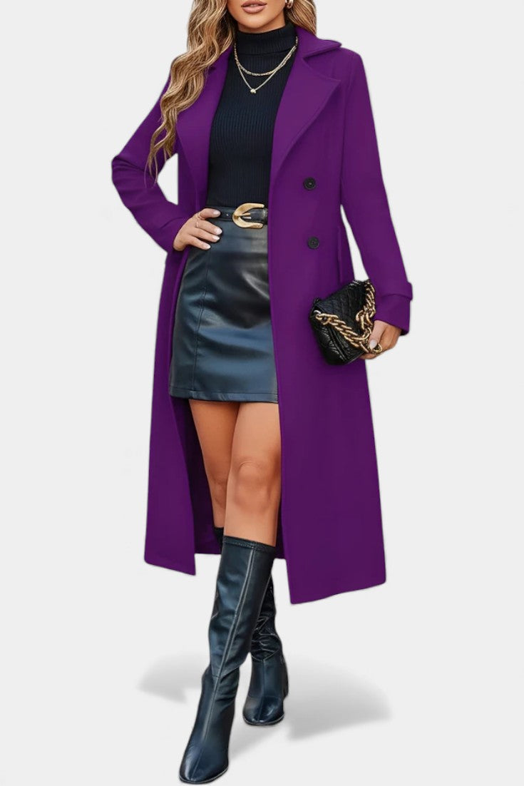 Manteau femme long à boutonnage croisé - violet