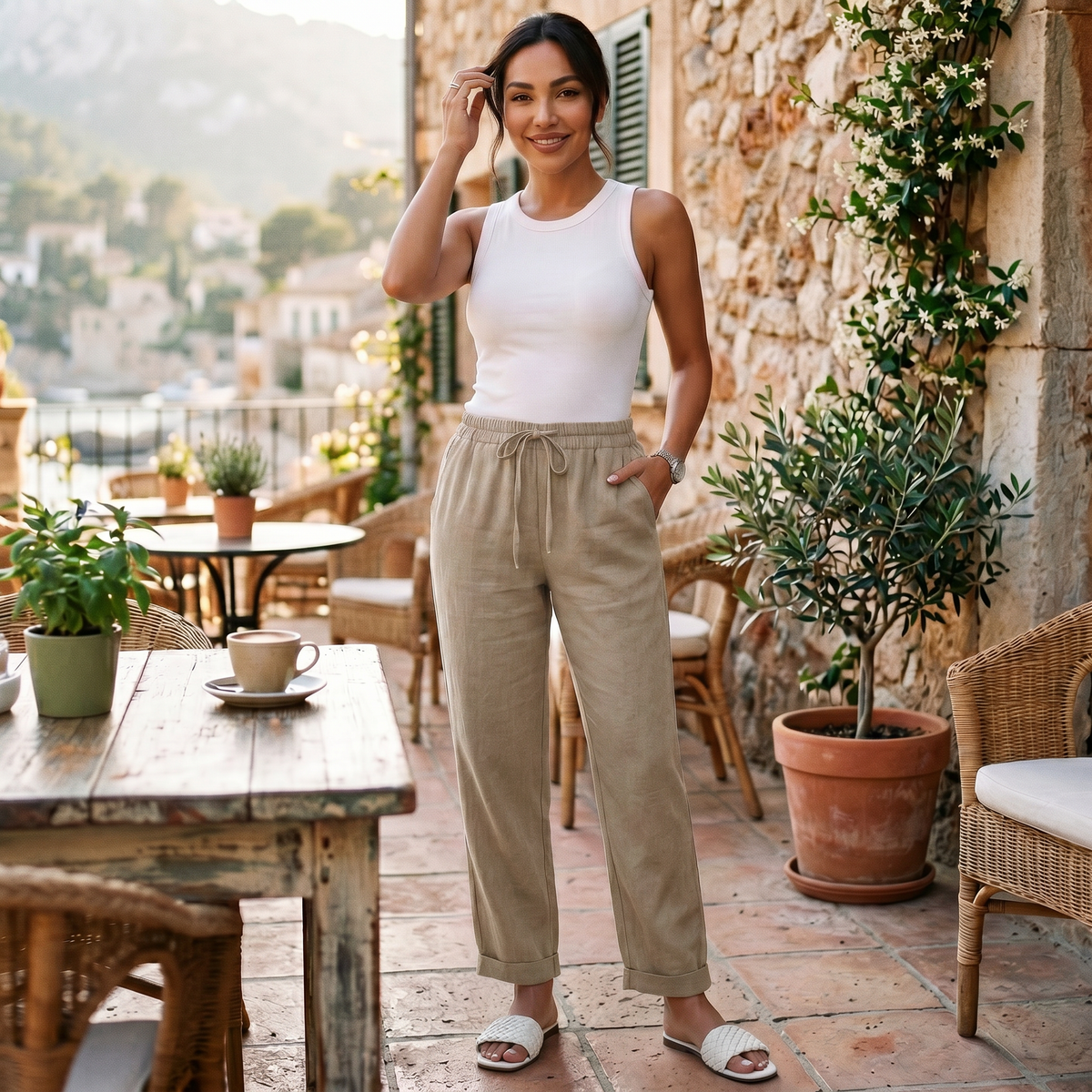 Luce | Pantalon lin femme taille haute