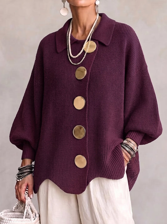 Cardigan oversize femme à manches lanterne et col pointu