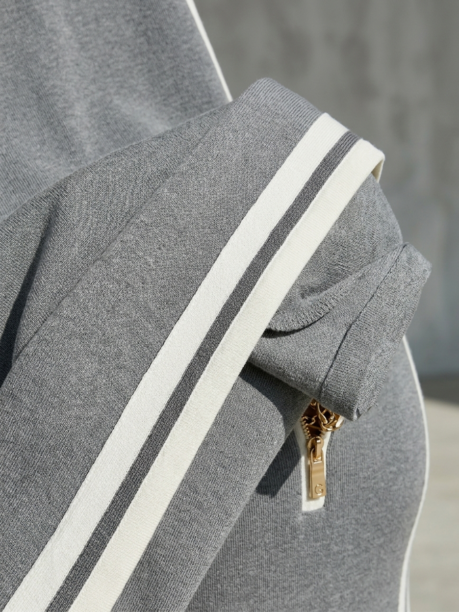Robe longue femme col polo zippé à rayures latérales