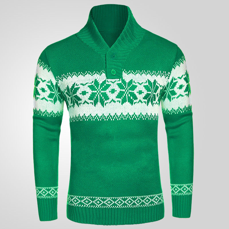 Pull homme jacquard vert à manches longues