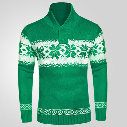 Pull homme jacquard vert à manches longues