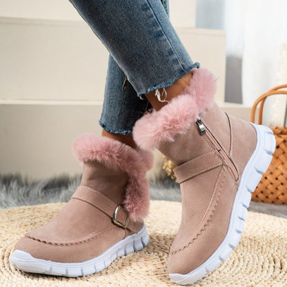 Bottines fourrées plates femme à boucle