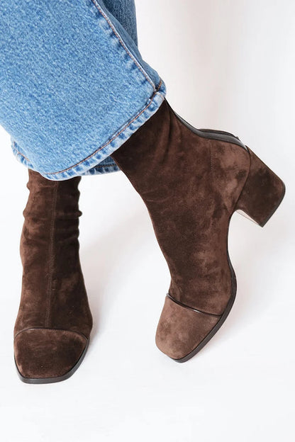 Bottes femme marron foncé à bout carré et talon bloc