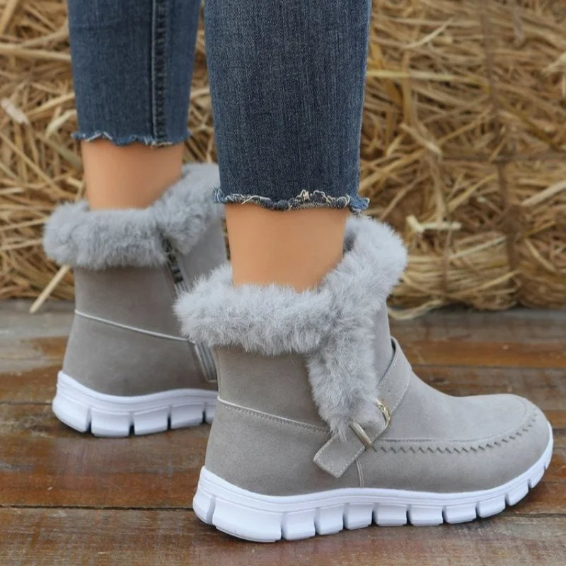 Bottines fourrées plates femme à boucle