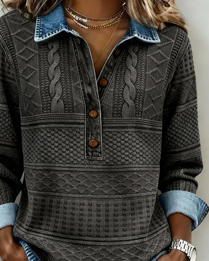 Sylvain | Haut maille effet denim col polo