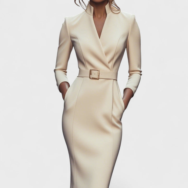 Fleur | Robe élégante ceinture col Mao