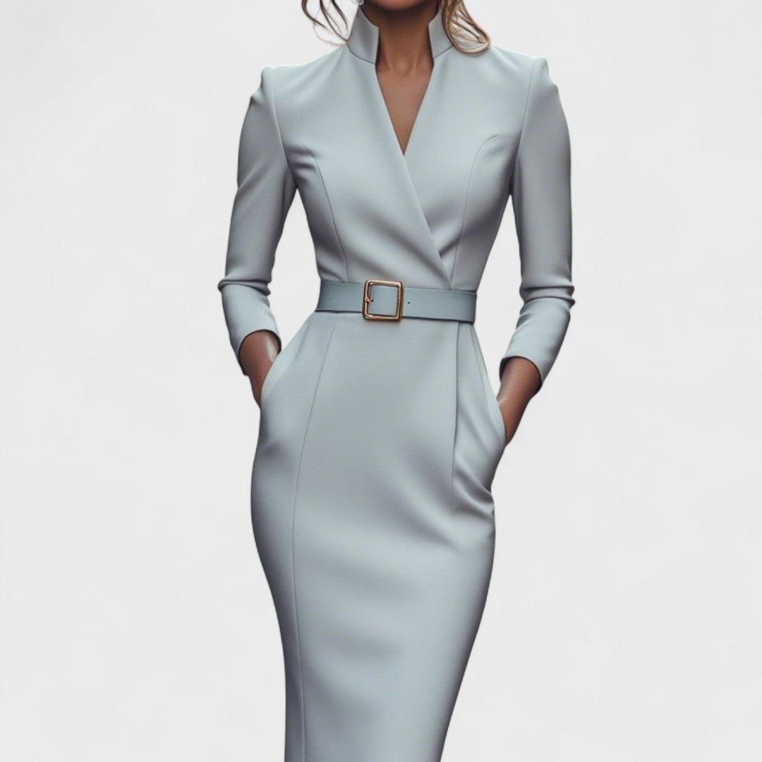 Fleur | Robe élégante ceinture col Mao