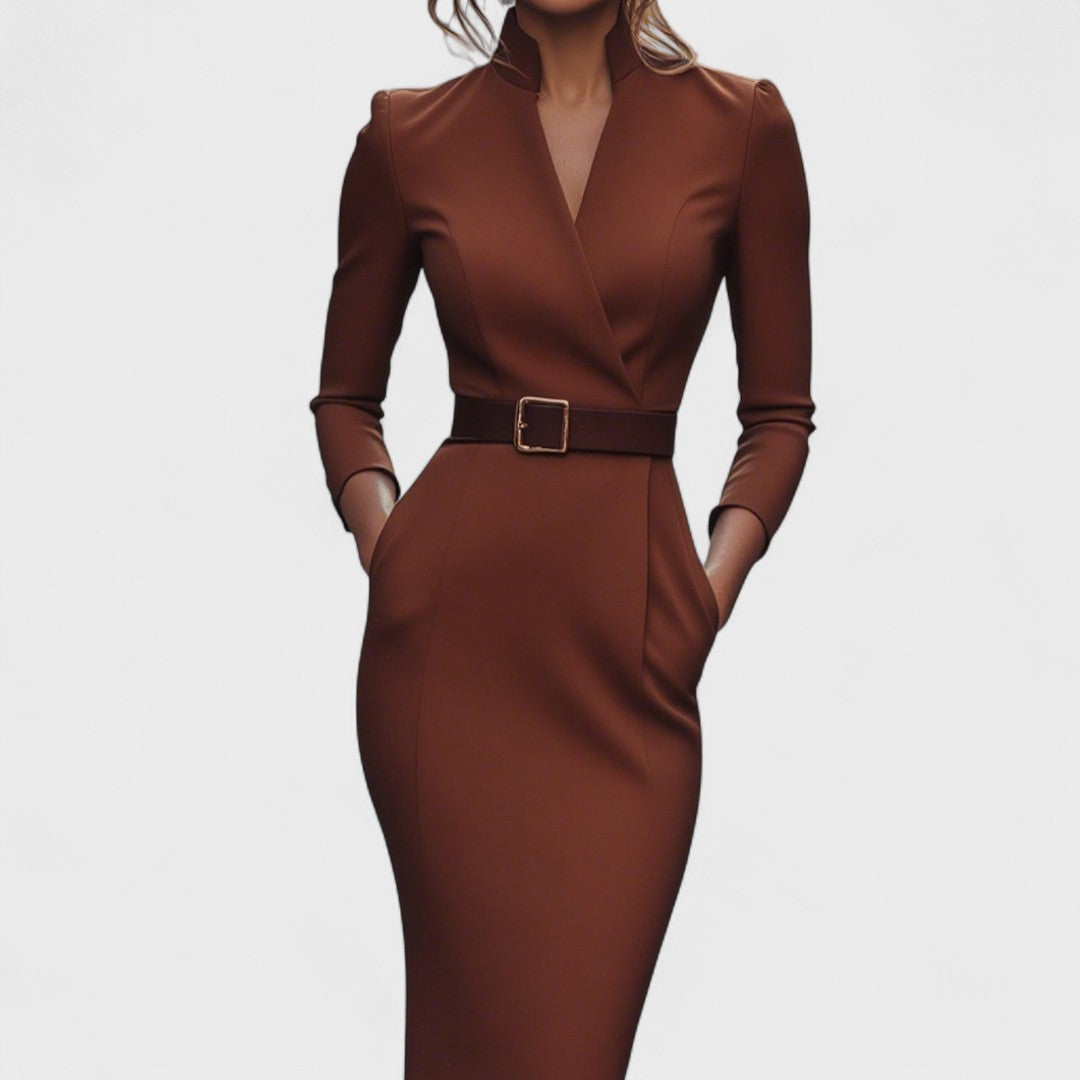 Fleur | Robe élégante ceinture col Mao