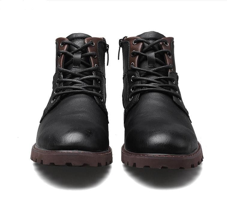 Bottines motards homme marron à zip et lacets